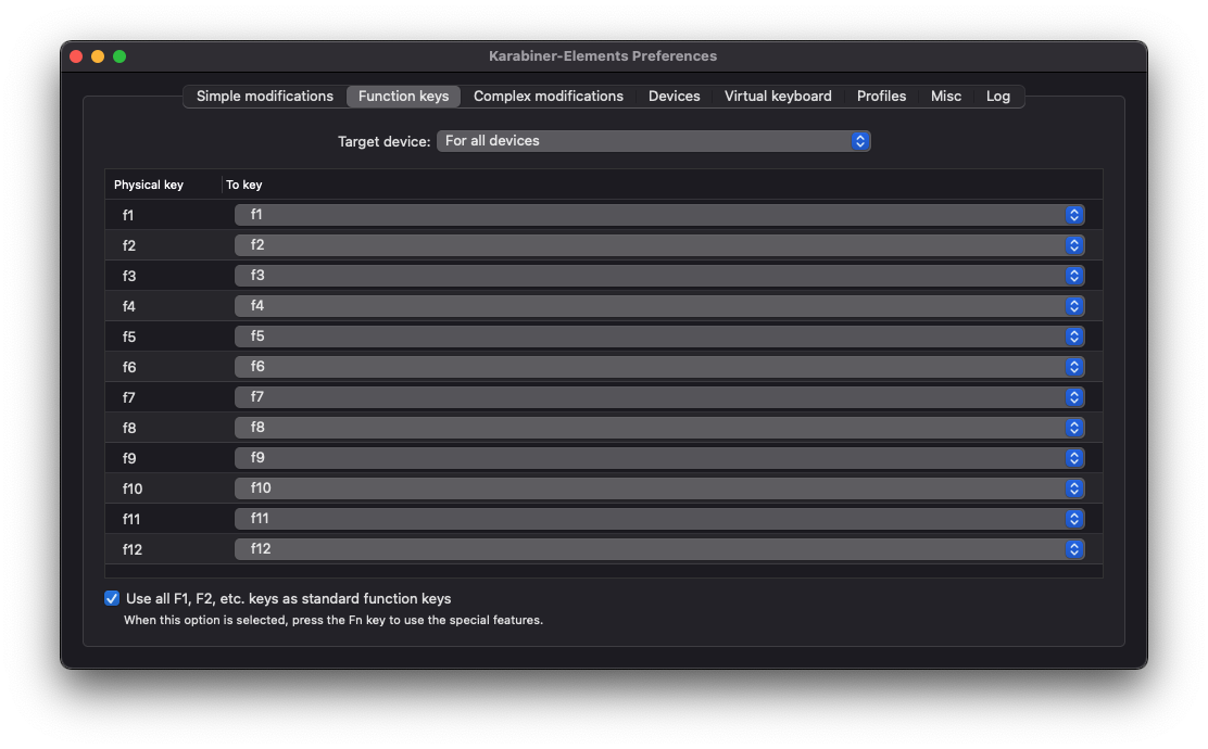 Fn キーを全て Fn キーとして機能するよう設定