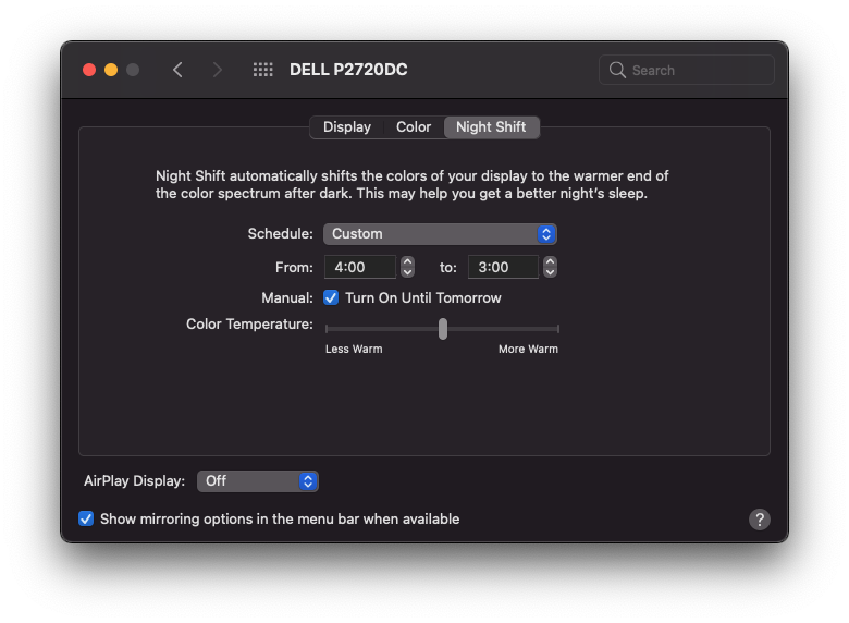 Night Shift を設定